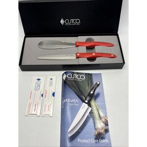 Red Handle CUTCO 3721 Serrated Knife 1768 Spatula Spreader Blade Engraved NIB